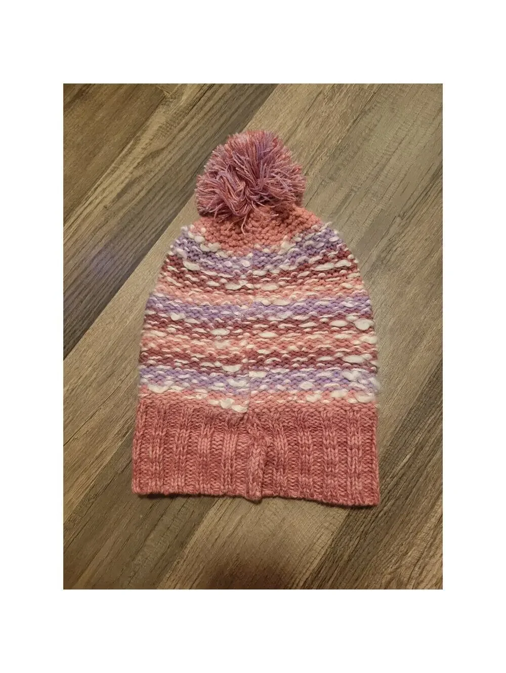 Girls Pink and purple pom pom beanie OS hat